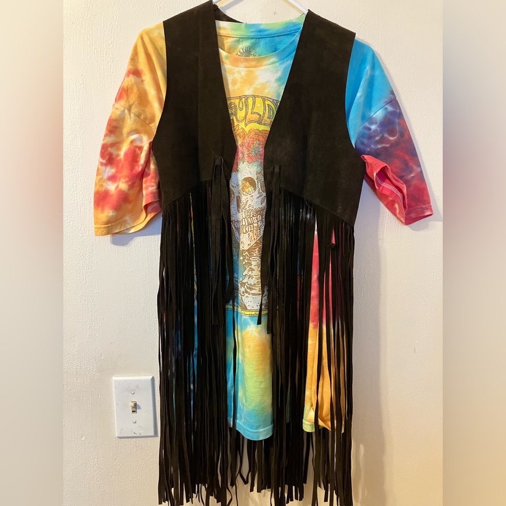 Vintage Genuine Suede Leather Cut Vest Brown Fringe Size extra Small Western